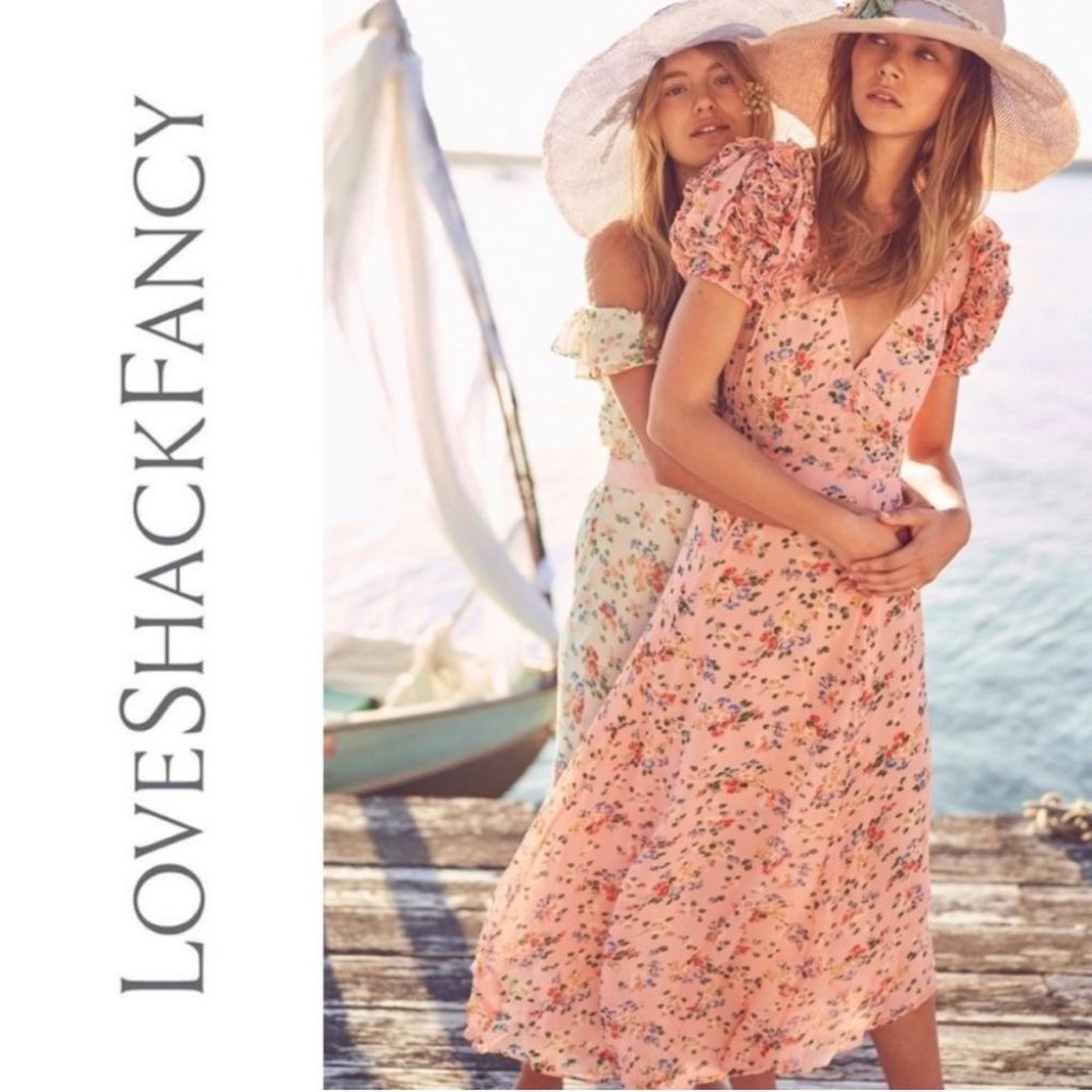 LOVESHACKFANCY Clemence 100% Silk Floral Maxi Dress 8 Pink